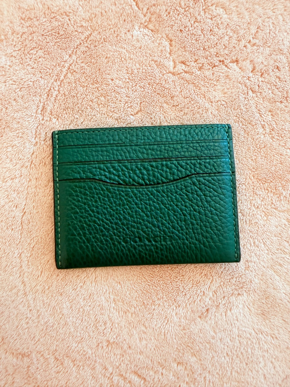 COACH dark green pebbled leather card holder with ID window